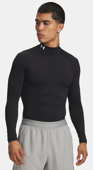 Under Armour HeatGear Comp Mock pánske kompresné tričko s dlhým rukávom, čierne/biele