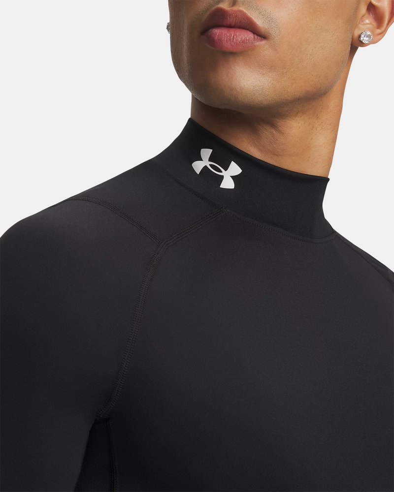 Under Armour HeatGear Comp Mock pánske kompresné tričko s dlhým rukávom, čierne/biele