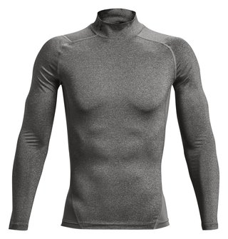 Under Armour HeatGear Comp Mock pánske kompresné tričko s dlhým rukávom, carbon heather/čierne