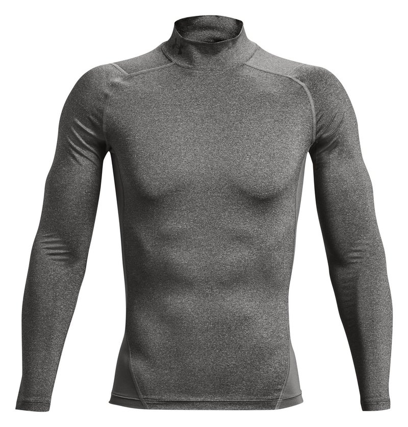 Under Armour HeatGear Comp Mock pánske kompresné tričko s dlhým rukávom, carbon heather/čierne