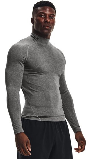 Under Armour HeatGear Comp Mock pánske kompresné tričko s dlhým rukávom, carbon heather/čierne