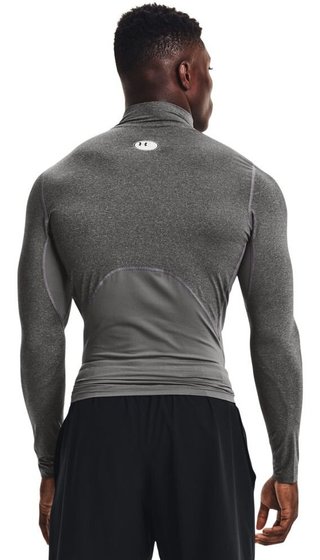 Under Armour HeatGear Comp Mock pánske kompresné tričko s dlhým rukávom, carbon heather/čierne
