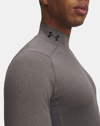 Under Armour HeatGear Comp Mock pánske kompresné tričko s dlhým rukávom, carbon heather/čierne