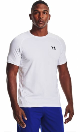 Under Armour HG Fitted SS pánske tričko, bielo/čierne