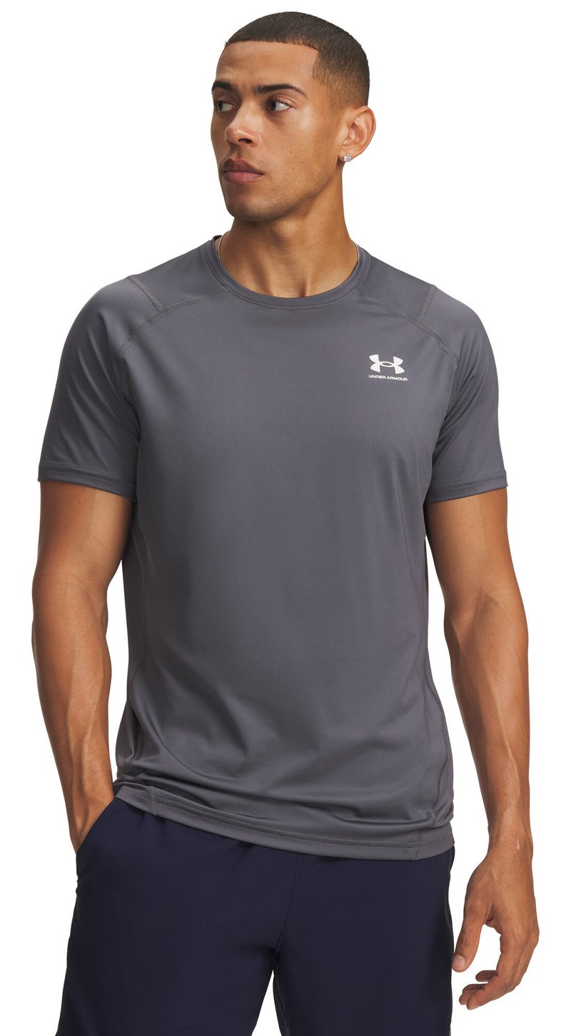 Under Armour HeatGear Fitted S pánske tričko, castlerock/biele