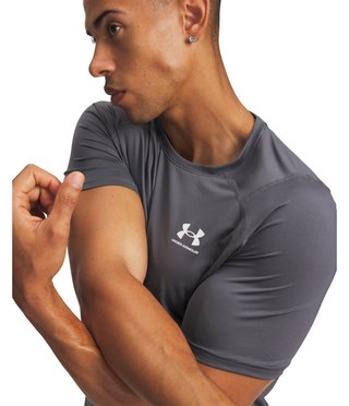Under Armour HeatGear Fitted S pánske tričko, castlerock/biele