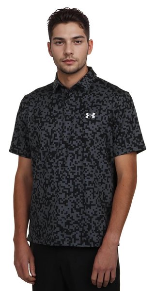 Under Armour T2G Printed pánske polo, čierne/castlerock