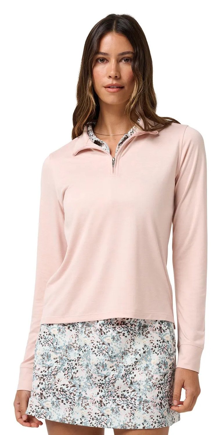 Travis Mathew Skyloft Light Zip longsleeve dámske polo, heather blush pink
