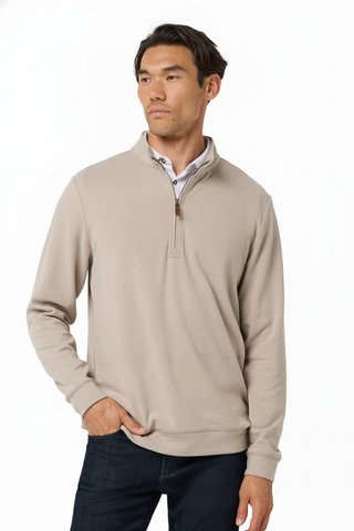Travis Mathew Cloud pánsky sveter 1/4 zip, heather roasted cashew