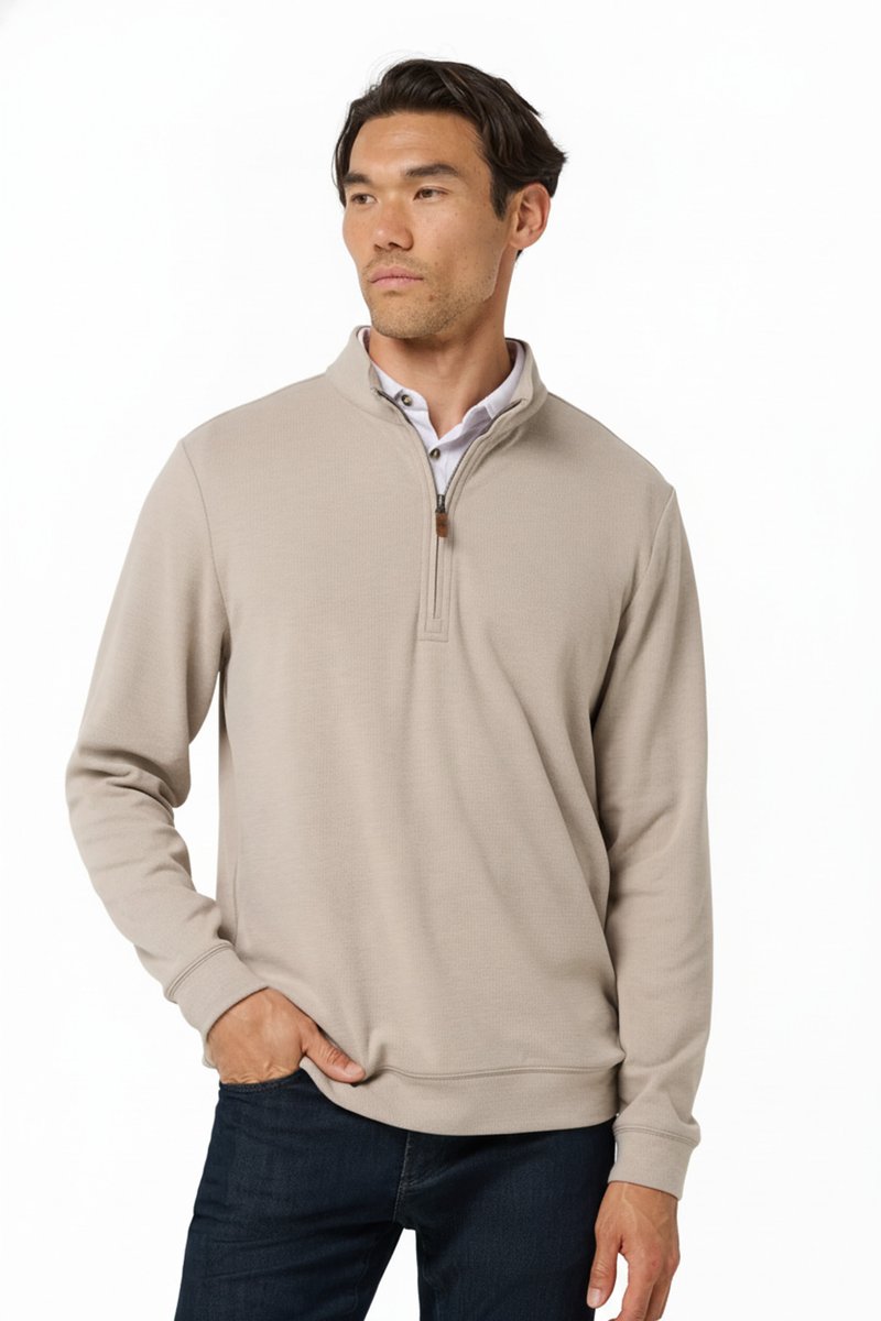 Travis Mathew Cloud pánsky sveter 1/4 zip, heather roasted cashew