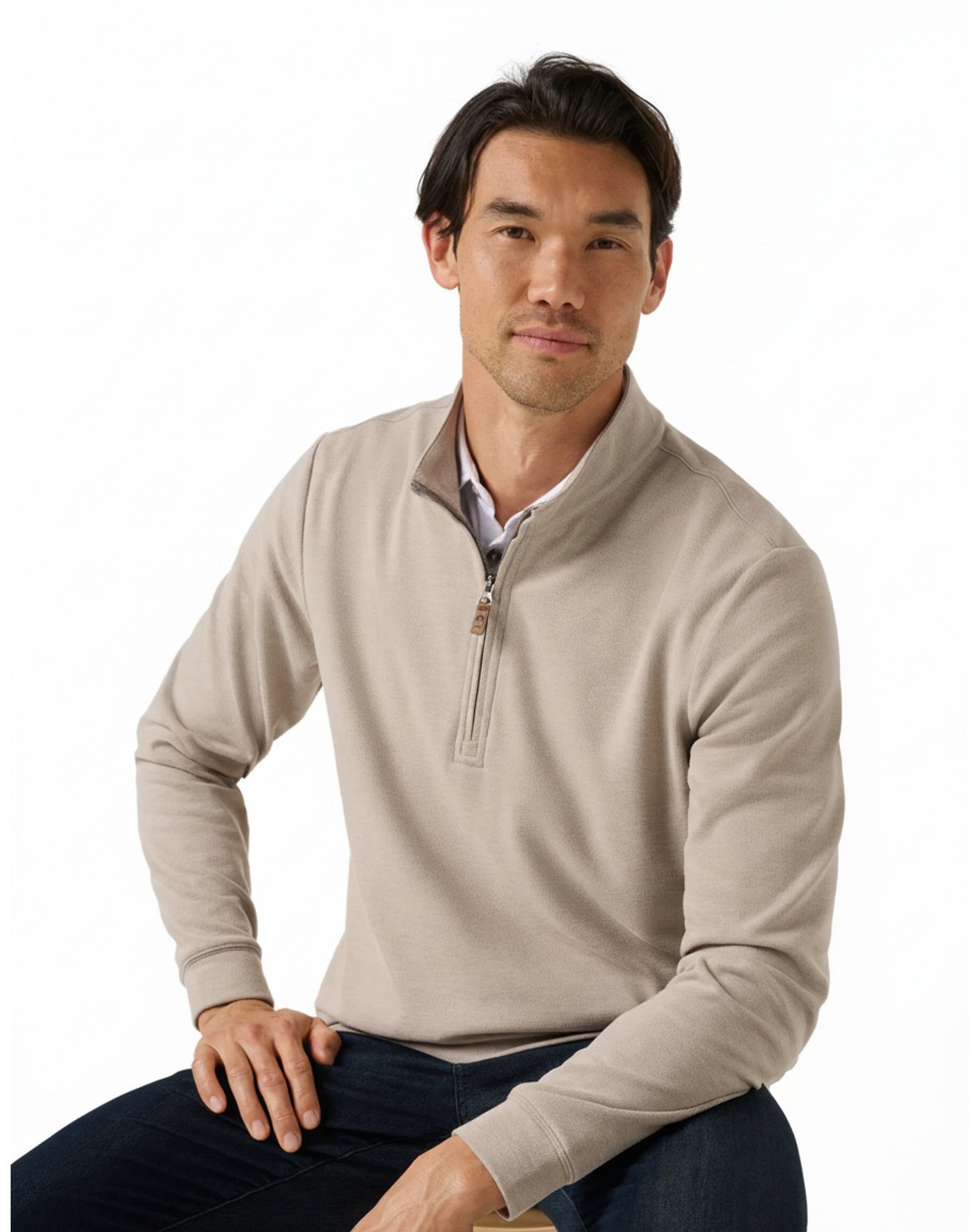 Travis Mathew Cloud pánsky sveter 1/4 zip, heather roasted cashew