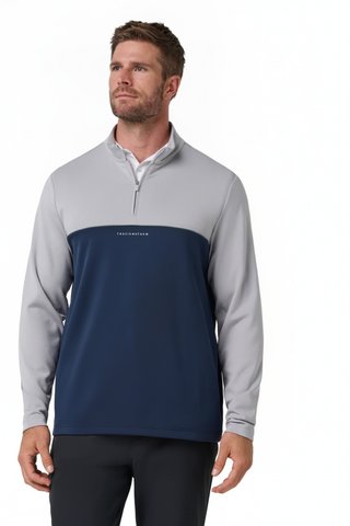 Travis Mathew Fibercloud Color Block Quarter Zip, svetlo sivý