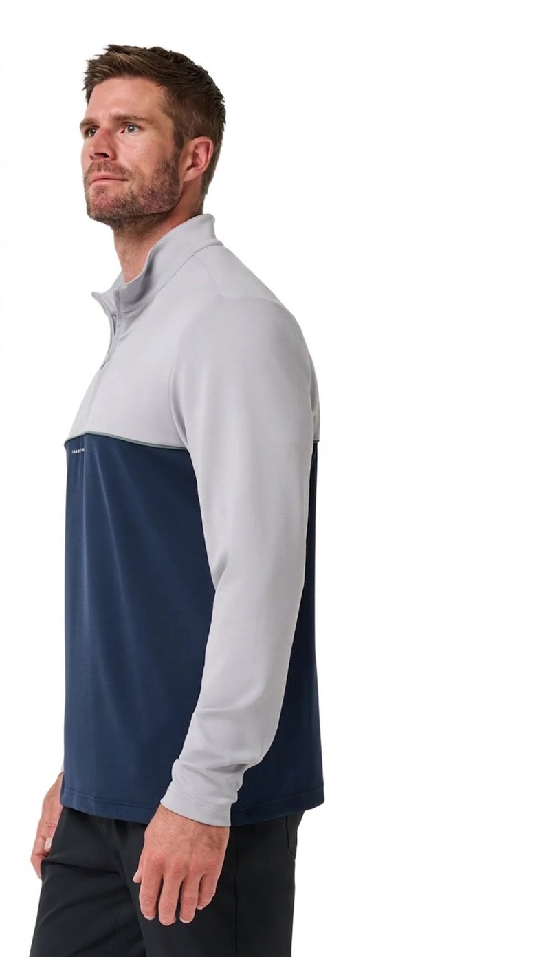 Travis Mathew Fibercloud Color Block Quarter Zip, svetlo sivý