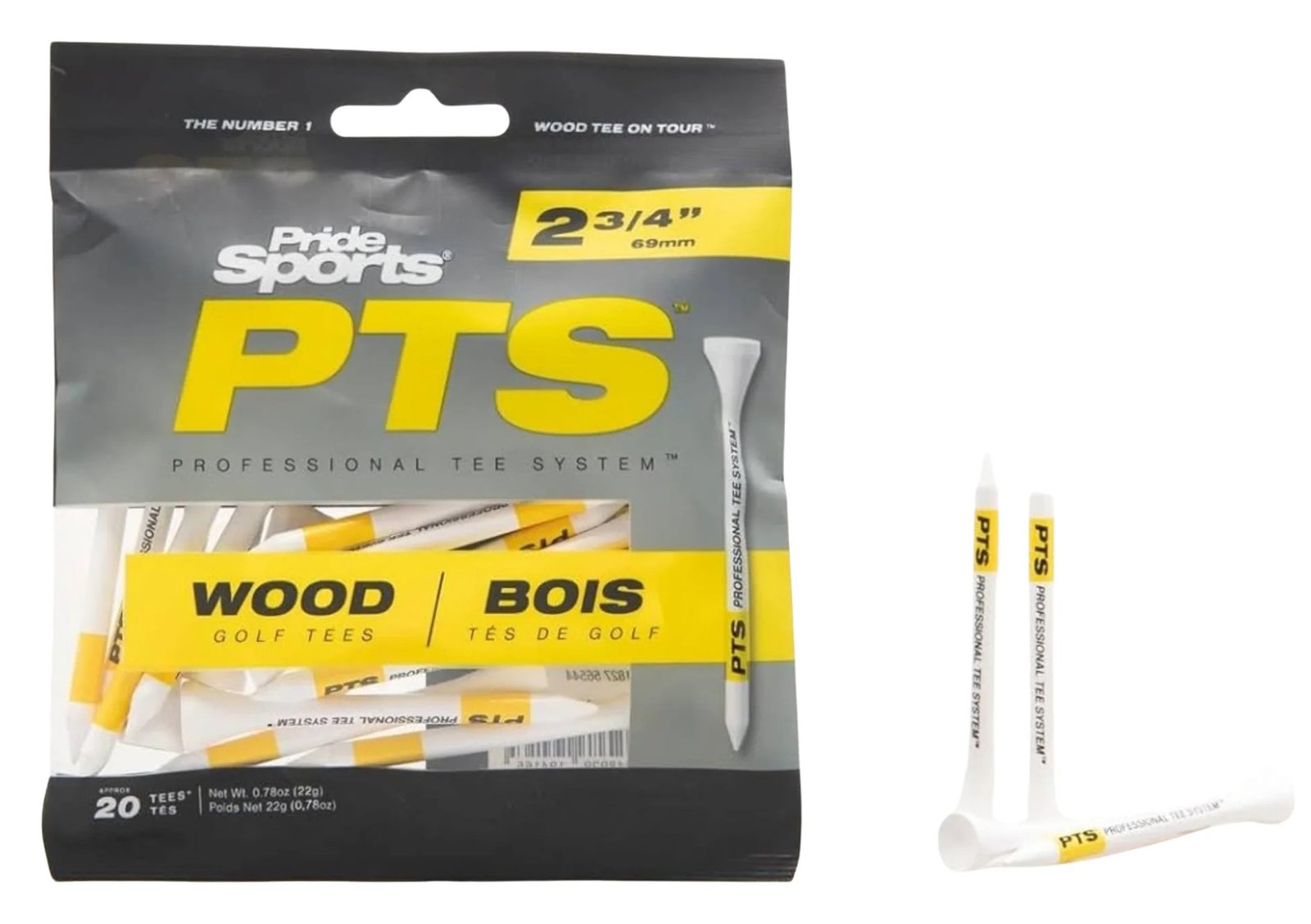 Pride Professional Tee System Prolength Yellow drevené týčka 69mm (2 3/4"), 20ks