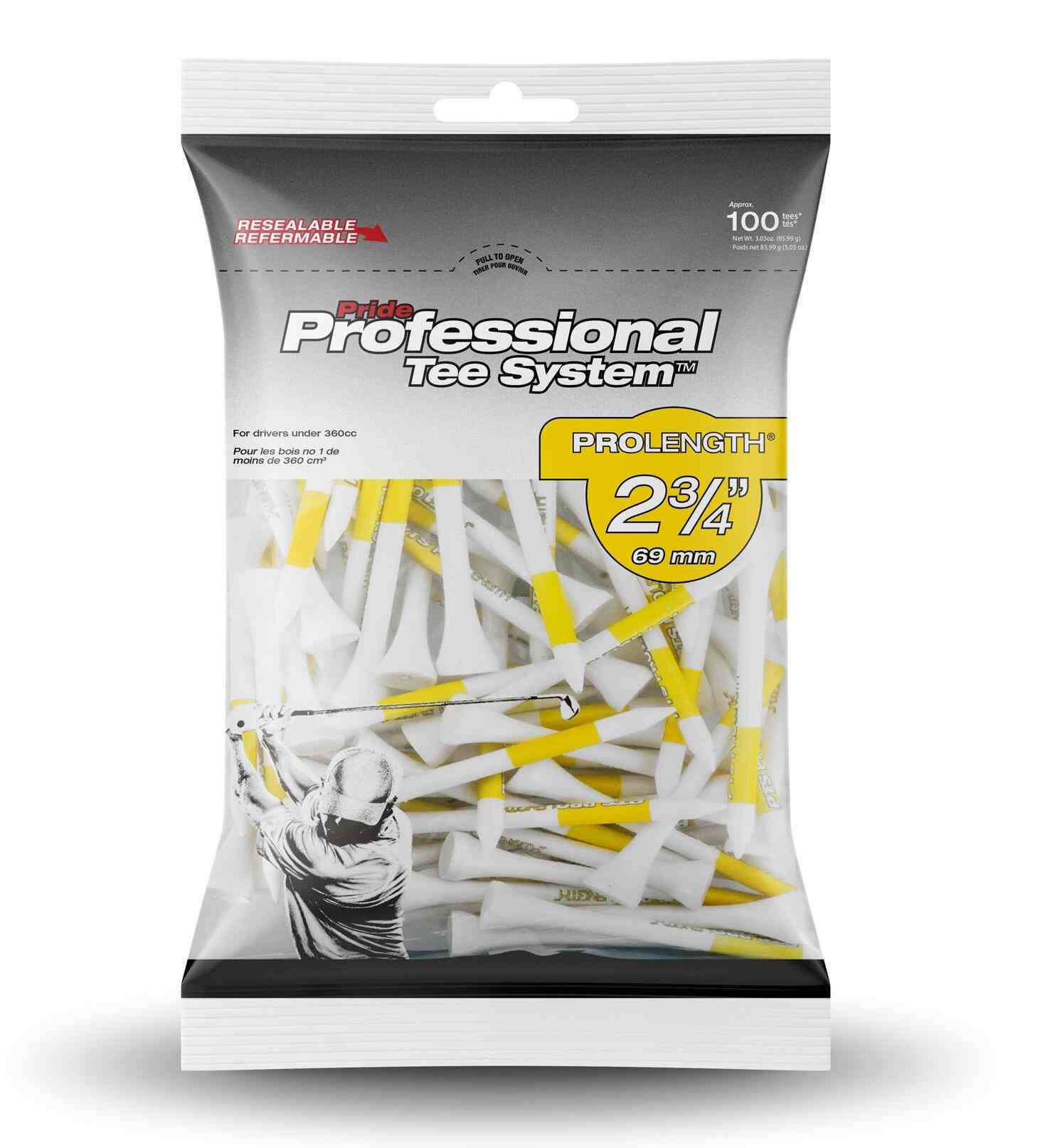 Pride Professional Tee System Prolength Yellow drevené týčka 69mm (2 3/4"), 100ks