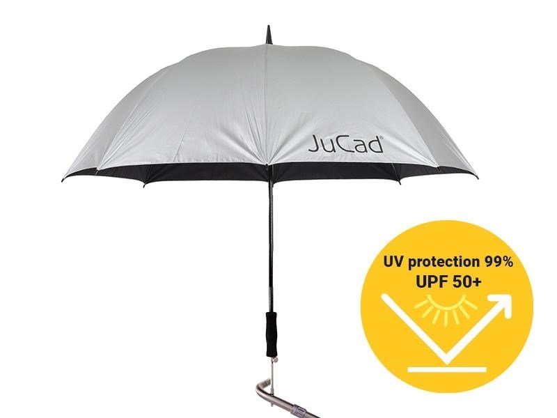 JuCad teleskopický golfový dáždnik 68" automatický s kolíkom, strieborná (UV ochrana 99%/UPF50+)