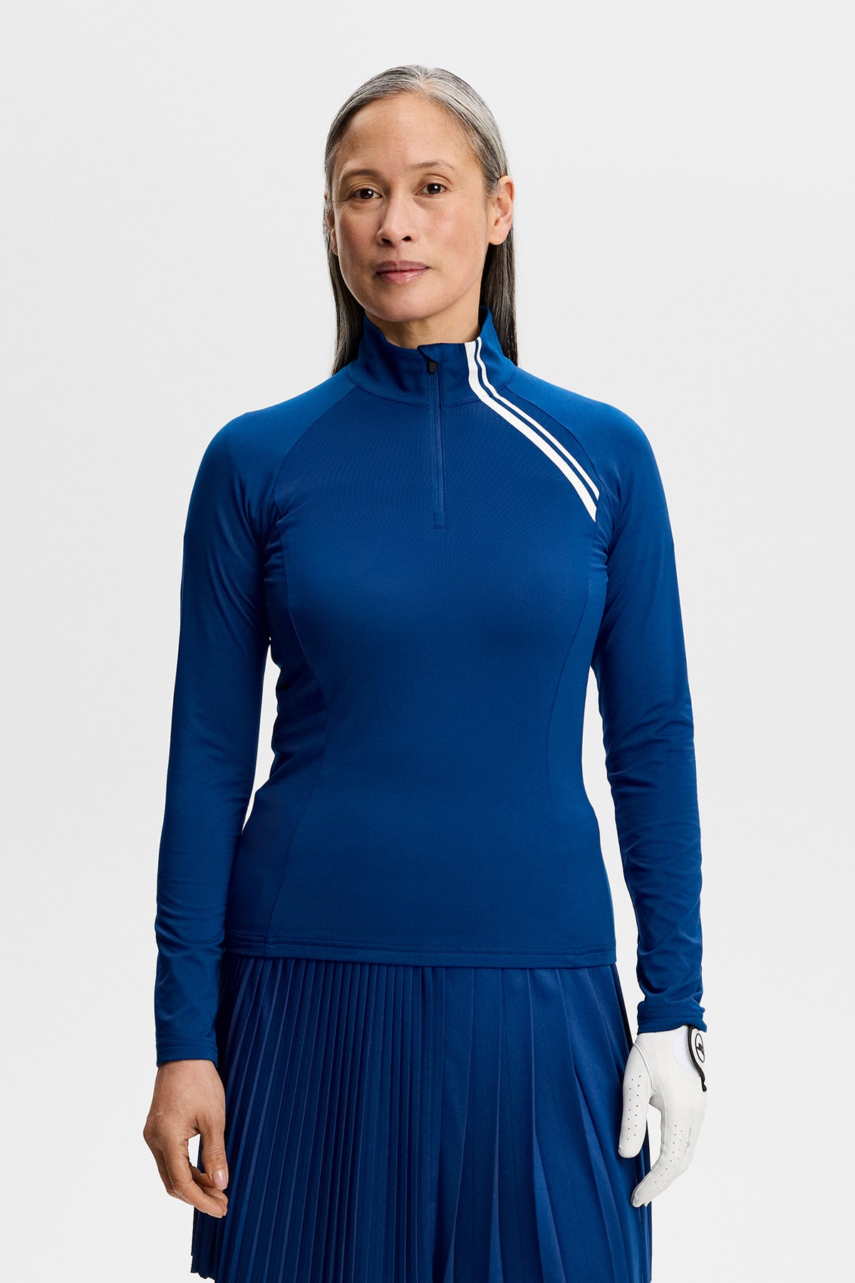 Dámska stredná vrstva J.Lindeberg Nadu Quarter Zip Mid Layer Estate Blue – detail prednej strany