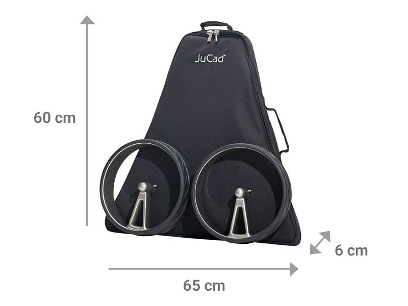 Rozmery zloženého vozíka JuCad Phantom Titan 65x60x11 cm s prepravnou taškou JTTP