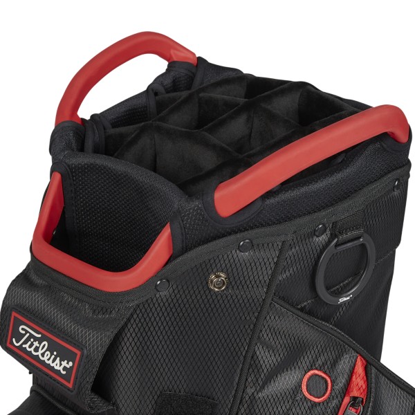 Titleist Cart 14 StaDry bag — detail suchého zipsu na rukavicu a krúžku na uterák
