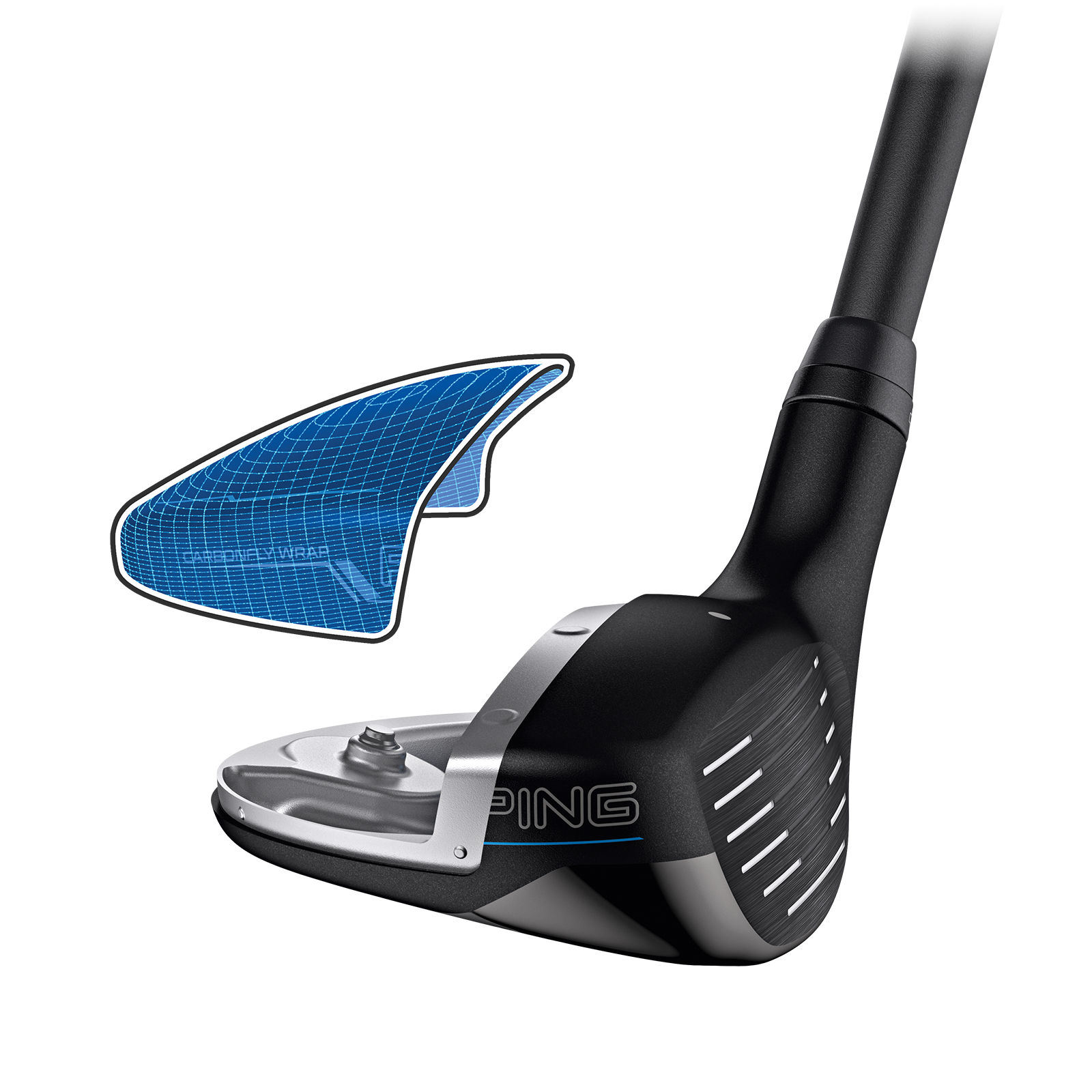 Explodovaný pohľad na hybrid PING G440 znázorňujúci korunku Carbonfly Wrap