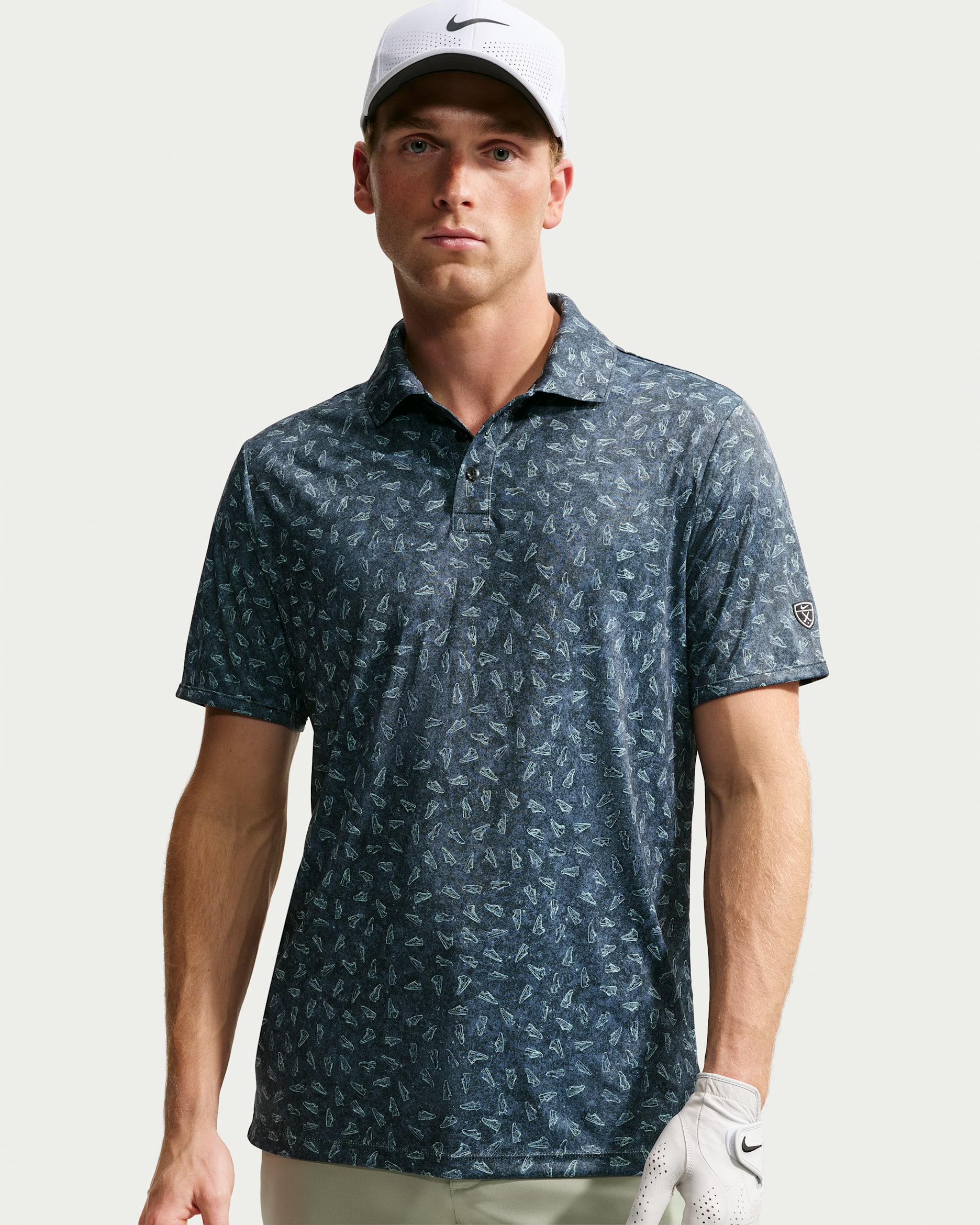Nike Par Dri-FIT Grass Print Golf Polo in Black – front view