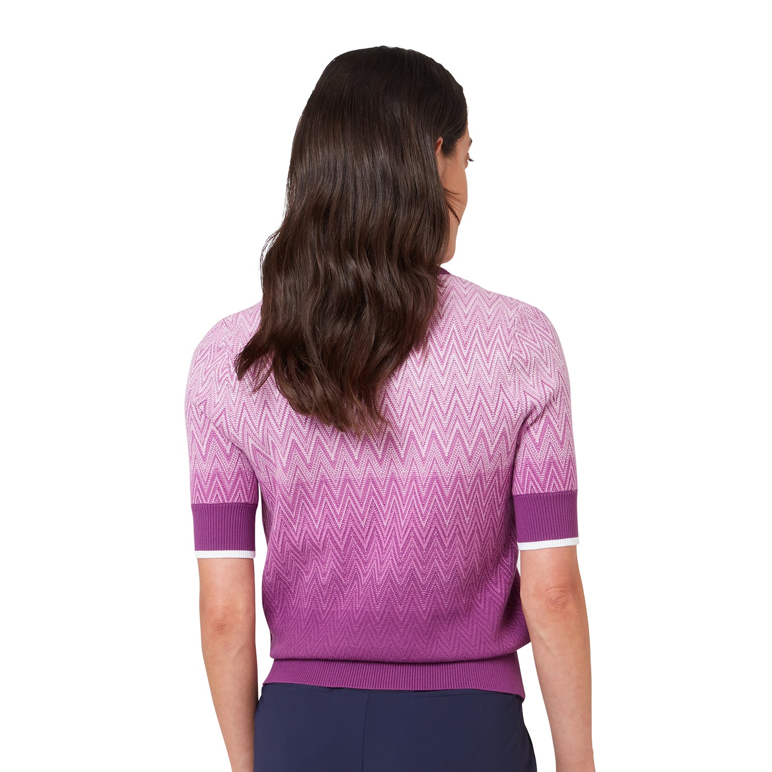 Dámske pletené polo Callaway Gradient – detail rebrovaného goliera a gombíkovej légy