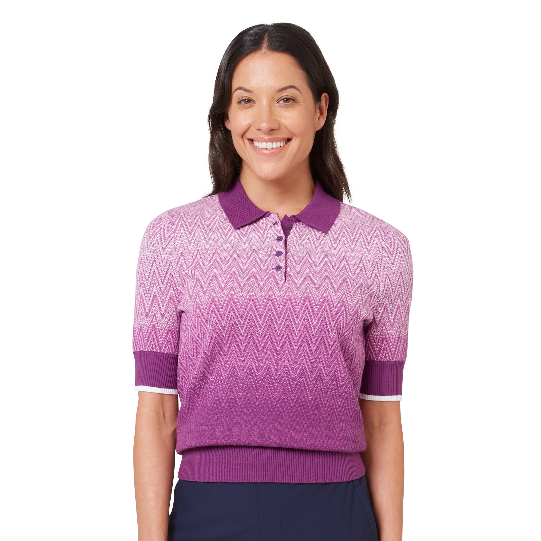 Dámske pletené polo Callaway Gradient – predný pohľad ukazujúci chevronový gradientný vzor