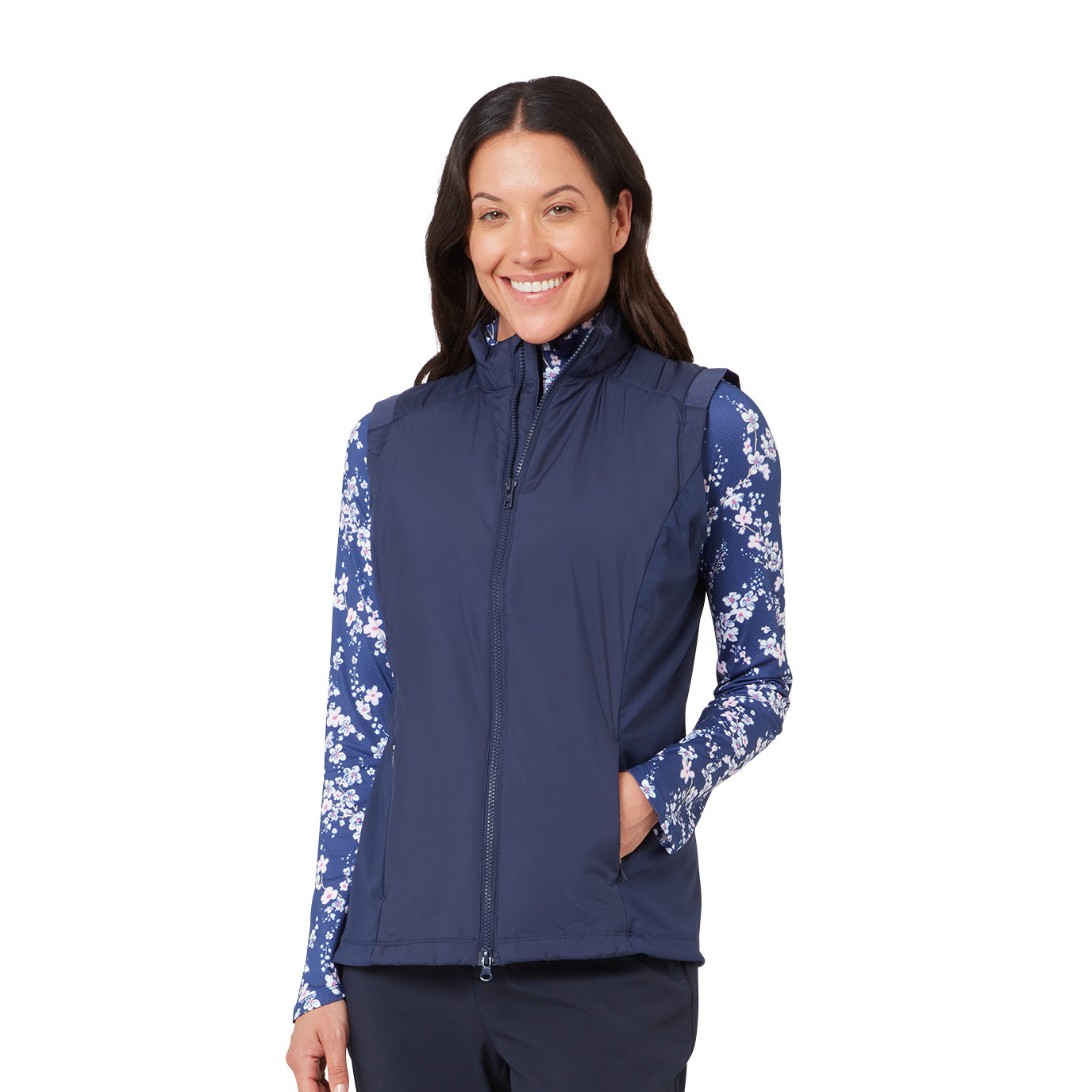 Callaway Ladies Lightweight Primaloft Gilet Peacoat — detail chrbta a loga
