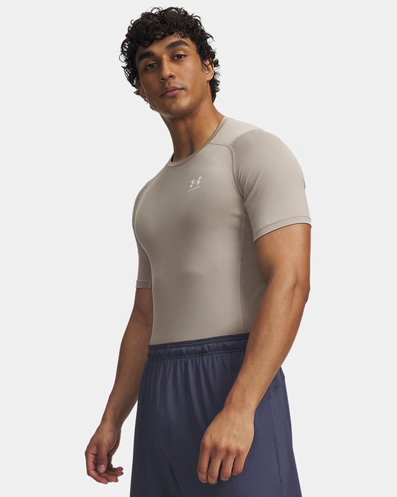 Under Armour HeatGear kompresné tričko predný pohľad – Timberwolf Taupe