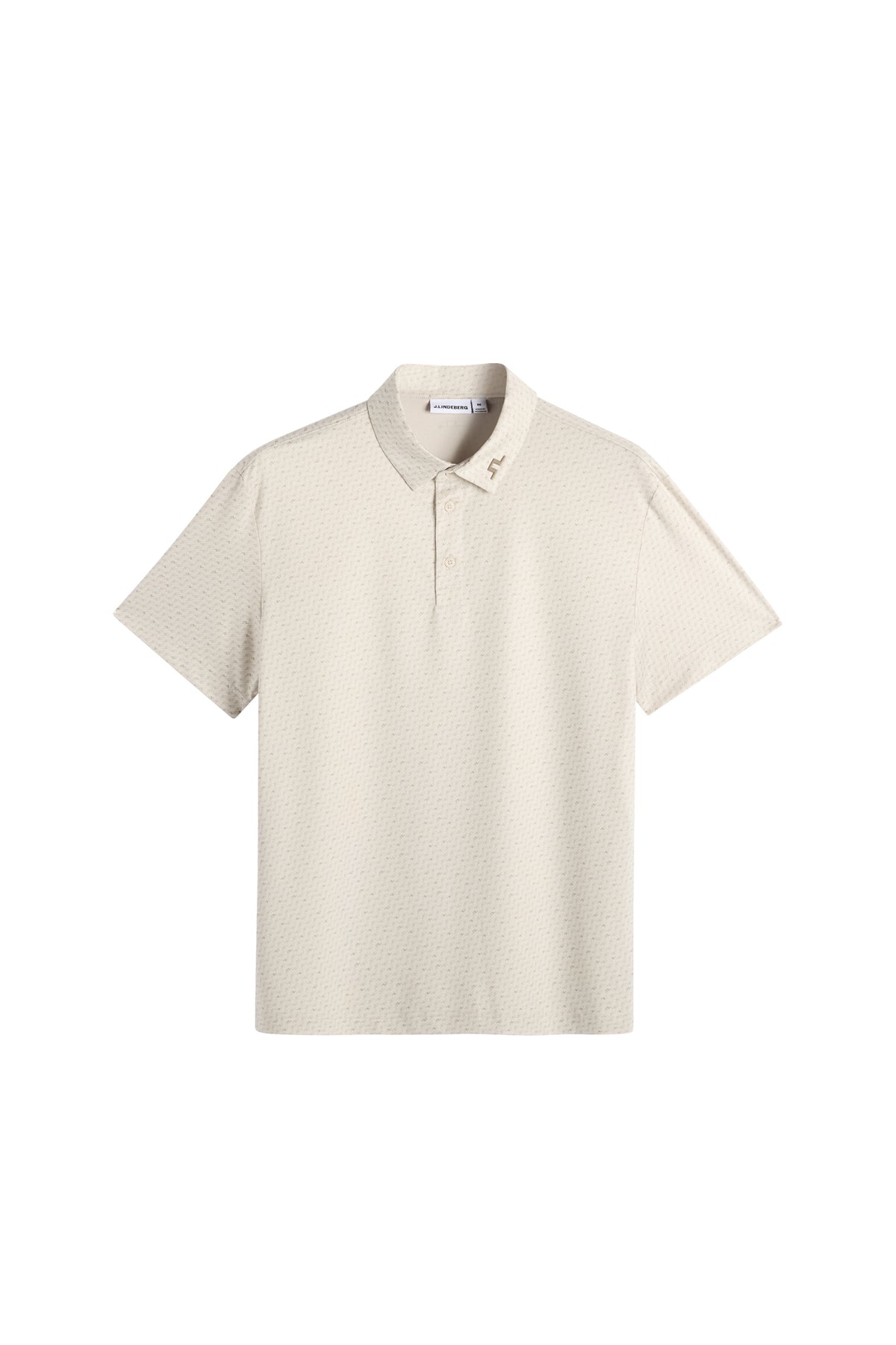 J.Lindeberg Tod Print Polo Bias Bridge Micro Moon Brindle – pohľad spredu ukazujúci tkaninu TX Stretch Jersey a celoplošnú potlač