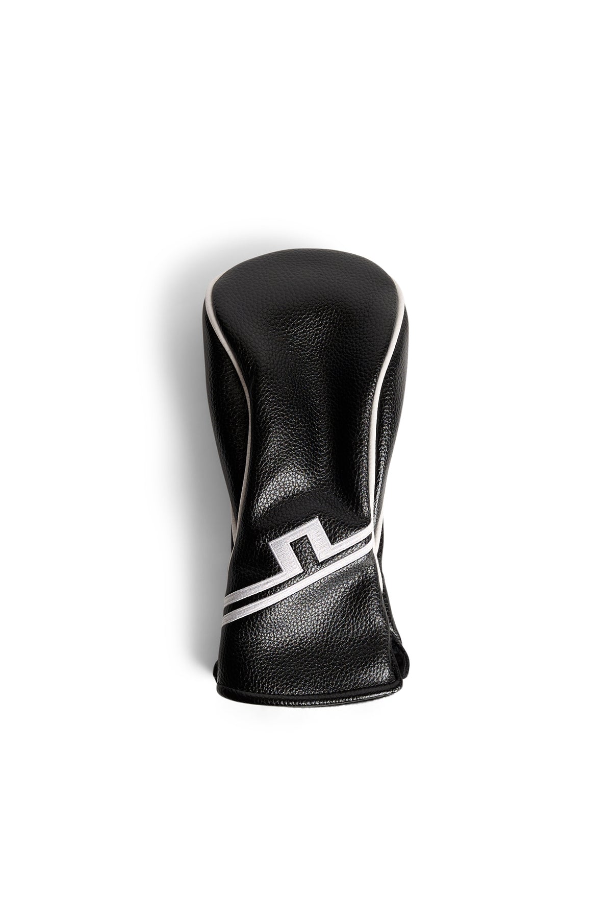 J.Lindeberg Fairway Headcover v čiernej farbe – pohľad spredu zobrazujúci výšivku loga Bridge a kontrastné lemovanie