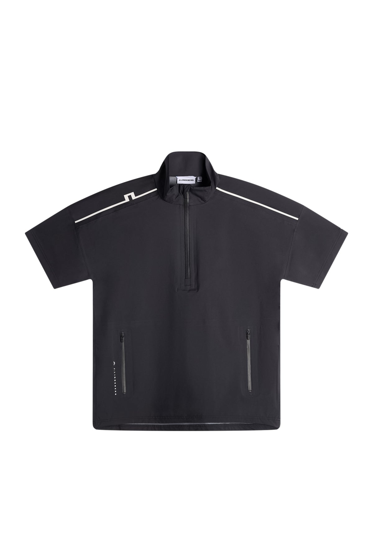 J.Lindeberg Shay Rain Shirt Black – predný pohľad ukazujúci zips AquaGuard a štruktúrovaný golier