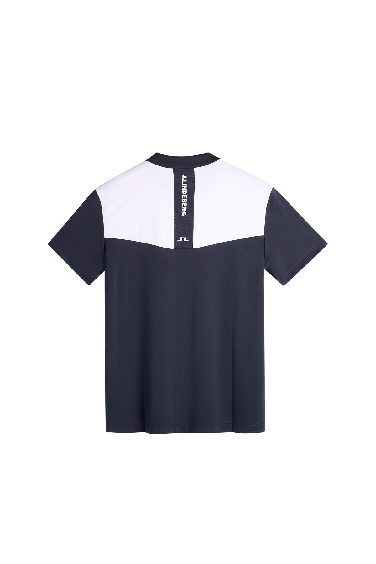 J.Lindeberg Calex Polo JL Navy – zadný pohľad ukazujúci sieťovanú vložku s tónovou potlačou J.Lindeberg
